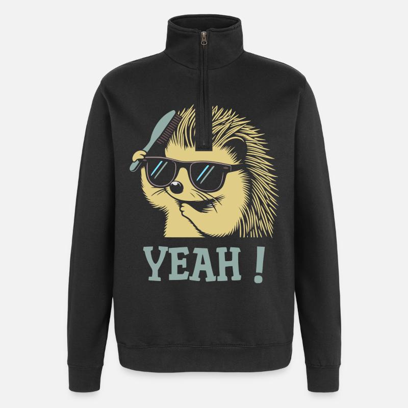 Cool Hedgehog Sunglasses Brush - Quarter-Zip Sweatshirt - black