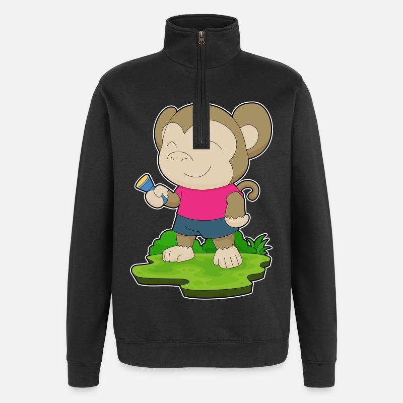 Affe Taschenlampe - Quarter-Zip-Sweatshirt - Schwarz