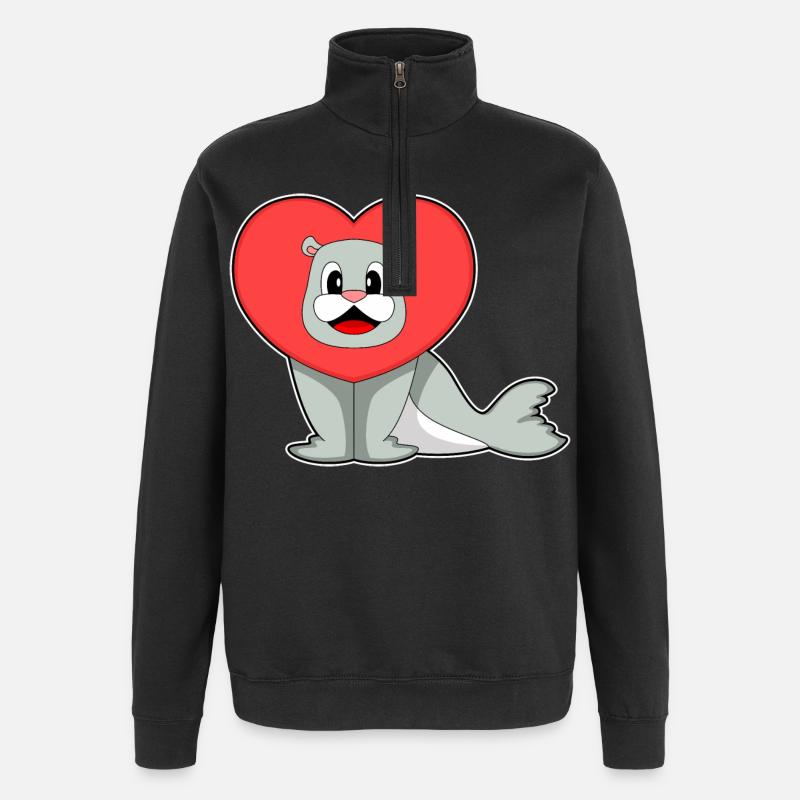 Seehund Herz - Quarter-Zip-Sweatshirt - Schwarz