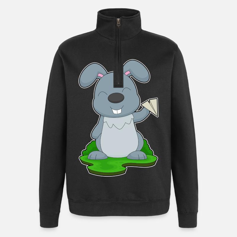 Hase Papierflugzeug - Quarter-Zip-Sweatshirt - Schwarz