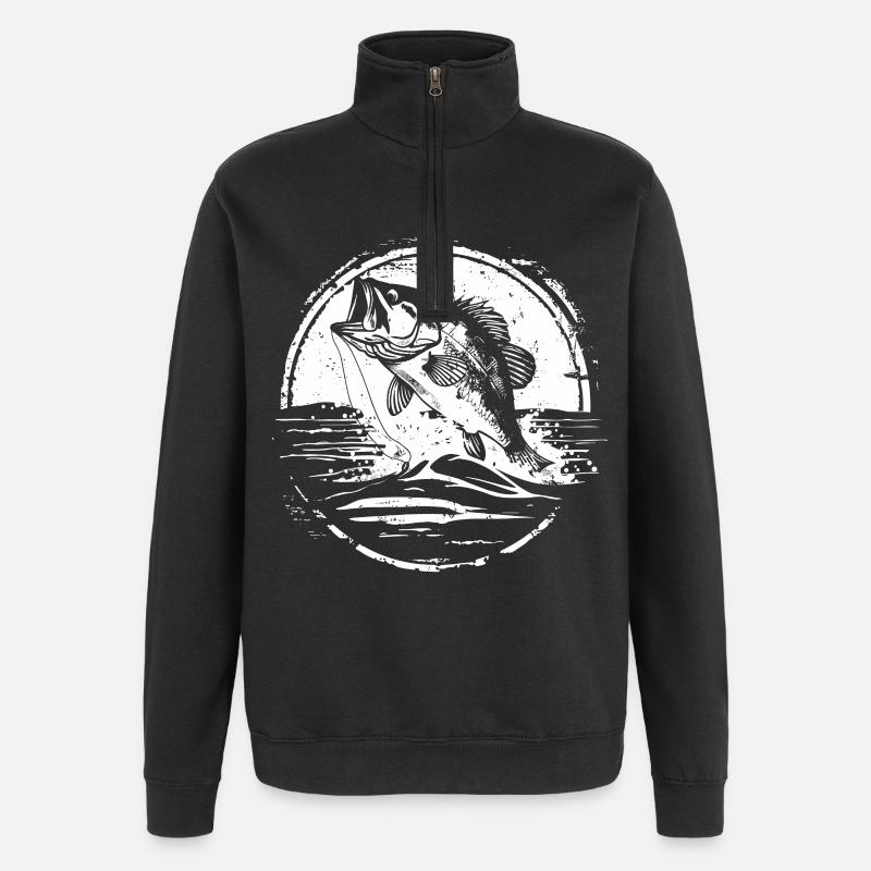 Dessin de poisson - Sweat à zip 1/4 - noir