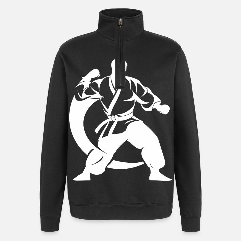 Dessin Karateka - Sweat à zip 1/4 - noir