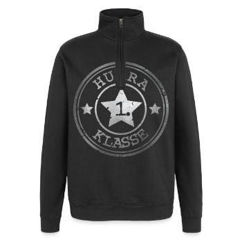 Hurrah 1st Class - Emblem with Star - Silver - Quarter-Zip Sweatshirt - black - Front - AI Model Female 172 light (172cm) & AI Model Male 178 dark (178cm)