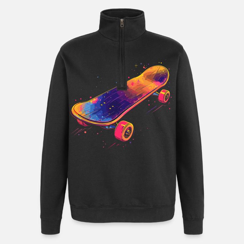 Skateboard Illustration - Quarter-Zip-Sweatshirt - Schwarz