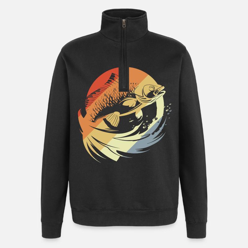 Fisch Grafik Retro Look - Quarter-Zip-Sweatshirt - Schwarz