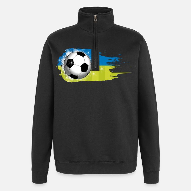 Fußball - blau grün - Pinselstrich Design - Quarter-Zip-Sweatshirt - Schwarz