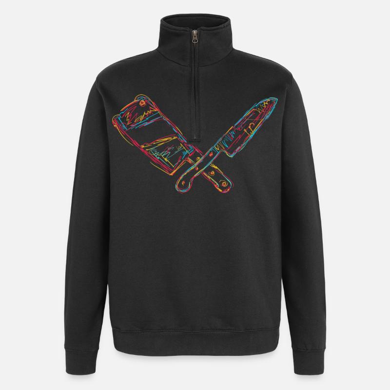 Retro Hackbeil - Quarter-Zip-Sweatshirt - Schwarz