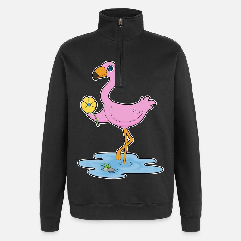 Flamingo Blume - Quarter-Zip-Sweatshirt - Schwarz