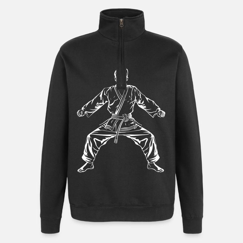 Karate Junge Zeichnung - Quarter-Zip-Sweatshirt - Schwarz