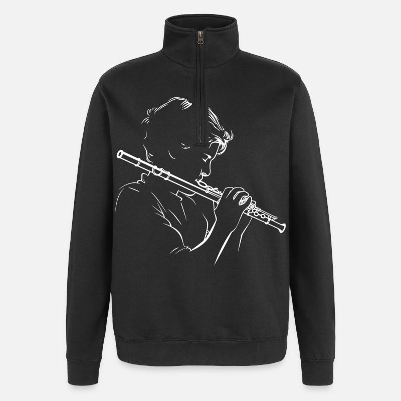 Flûte Garçon Line Art - Sweat à zip 1/4 - noir