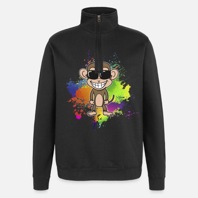 Bunter-Sommer-Affe - Quarter-Zip-Sweatshirt - Schwarz