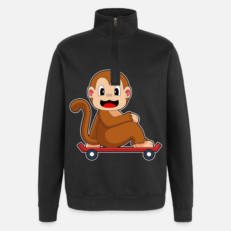 Monkey Skater Skateboard - Quarter-Zip Sweatshirt - black