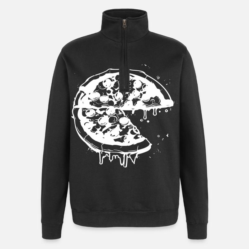Dessin de pizza - Sweat à zip 1/4 - noir