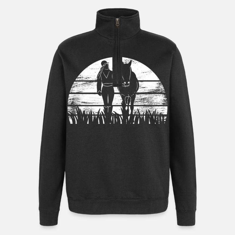 Pferd Mädchen - Quarter-Zip-Sweatshirt - Schwarz