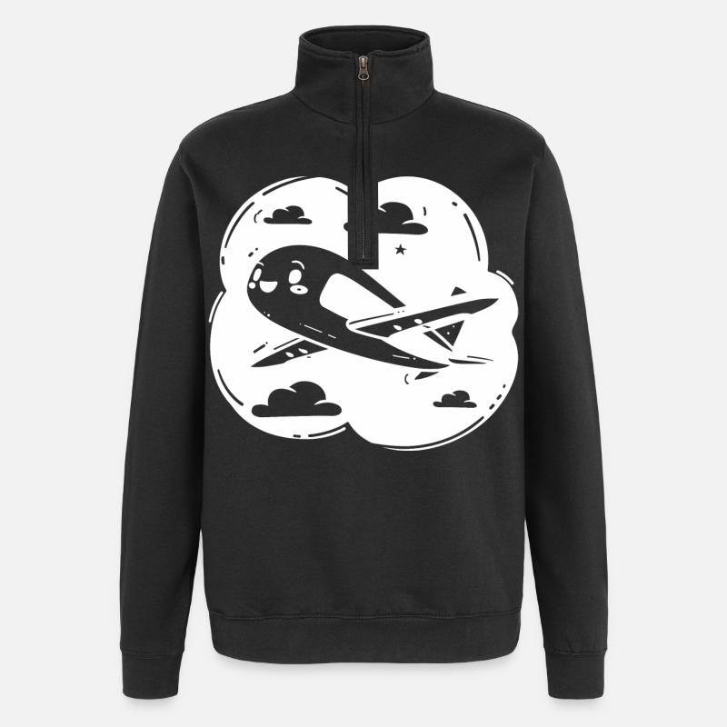 Propellerflugzeug Zeichnung - Quarter-Zip-Sweatshirt - Schwarz