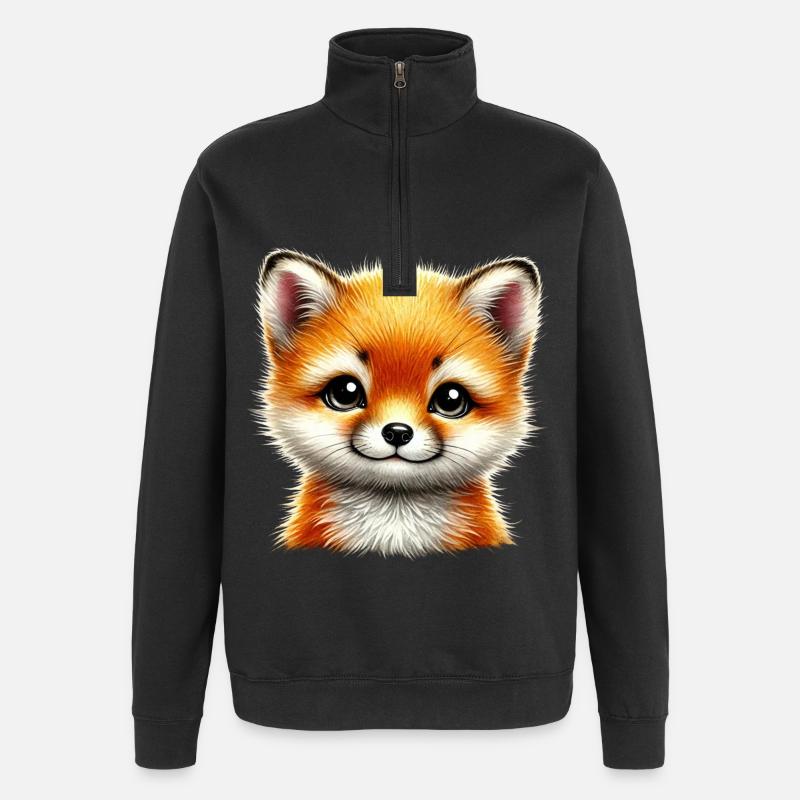 renard mignon renard petit design - Sweat à zip 1/4 - noir