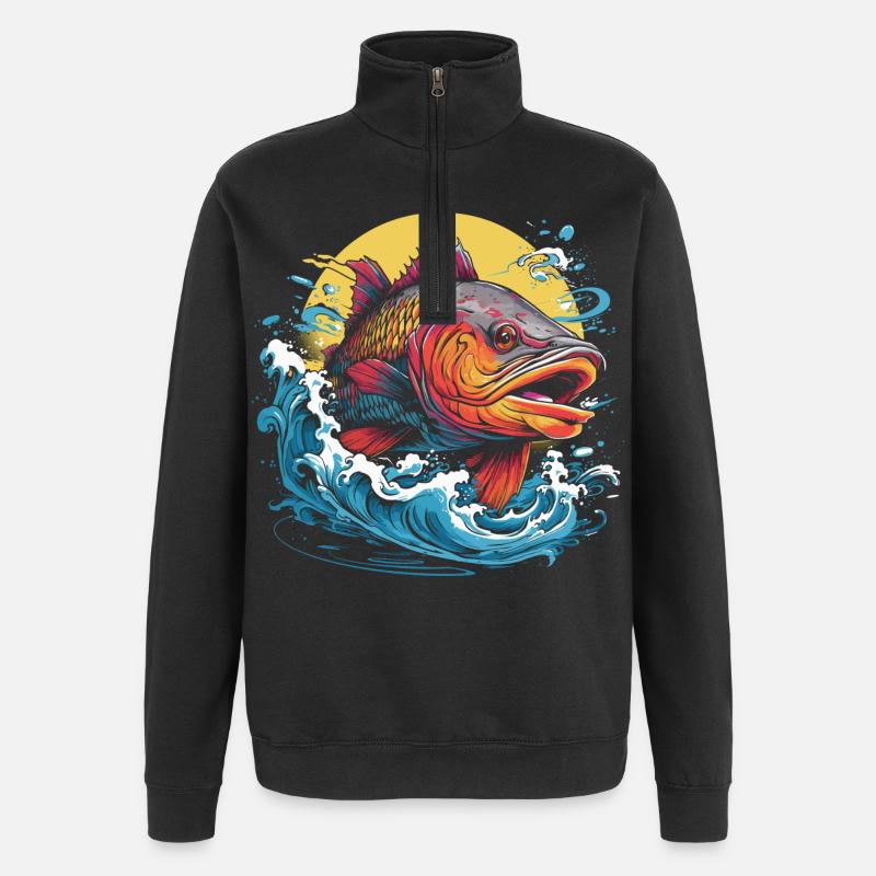 Illustration de pêche - Sweat à zip 1/4 - noir