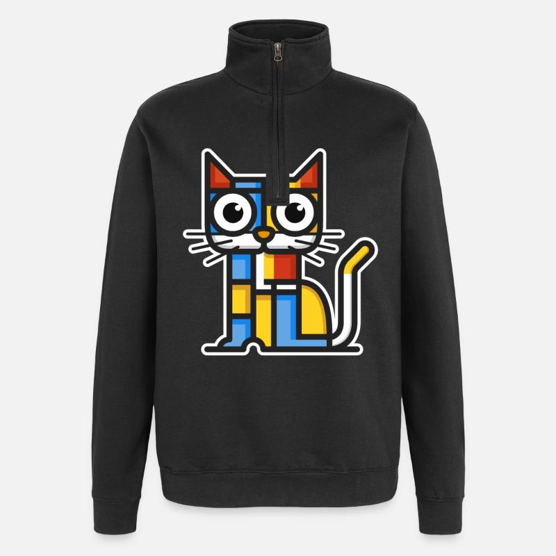 Bunte Illustration einer kubistischen Katze. - Quarter-Zip-Sweatshirt - Schwarz
