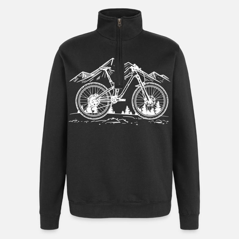 Mountain Biking Drawing - Quarter-Zip Sweatshirt - black