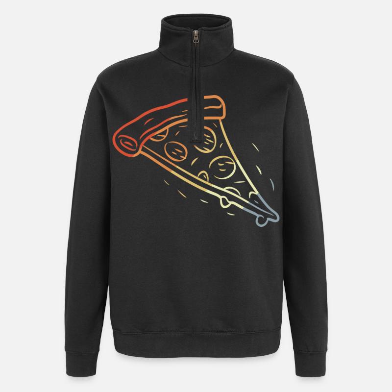 Retro Pizza Scheibe Skizze - Quarter-Zip-Sweatshirt - Schwarz