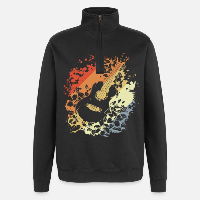 Ukulélé Look Bande Dessinée - Sweat à zip 1/4 - noir