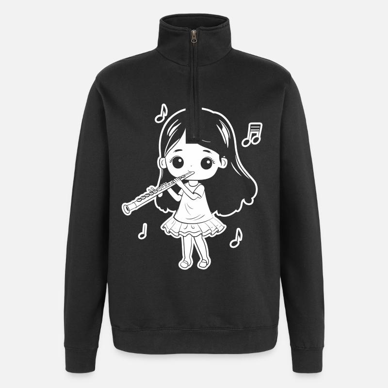 Lustiges Flötenmädchen Comic Look - Quarter-Zip-Sweatshirt - Schwarz