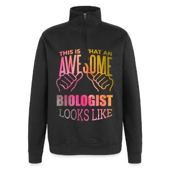 biologie - Sweat à zip 1/4 - noir - Devant - AI Model Female 172 light (172cm) & AI Model Male 178 dark (178cm)