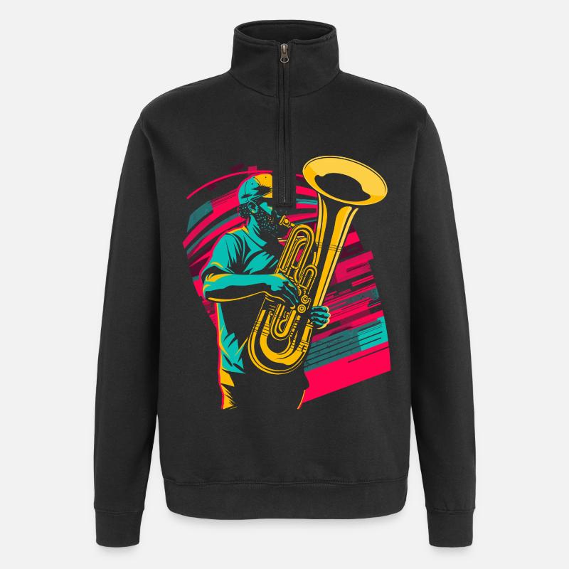 Tuba Spieler Comic Look - Quarter-Zip-Sweatshirt - Schwarz