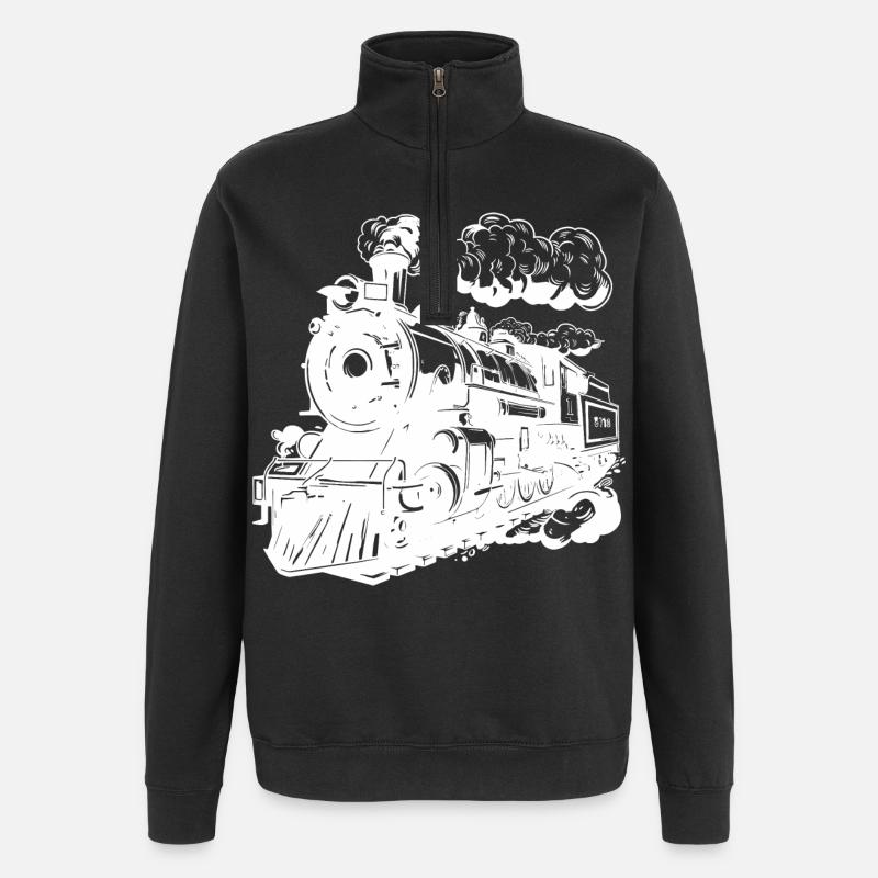 Graphisme de locomotive - Sweat à zip 1/4 - noir
