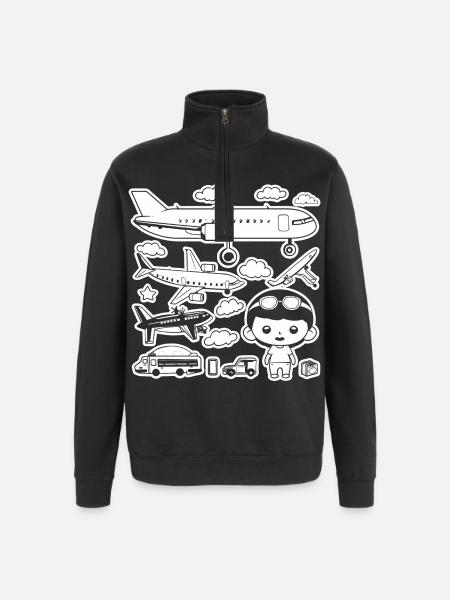 Airplanes Cartoon Style - Quarter-Zip Sweatshirt - black
