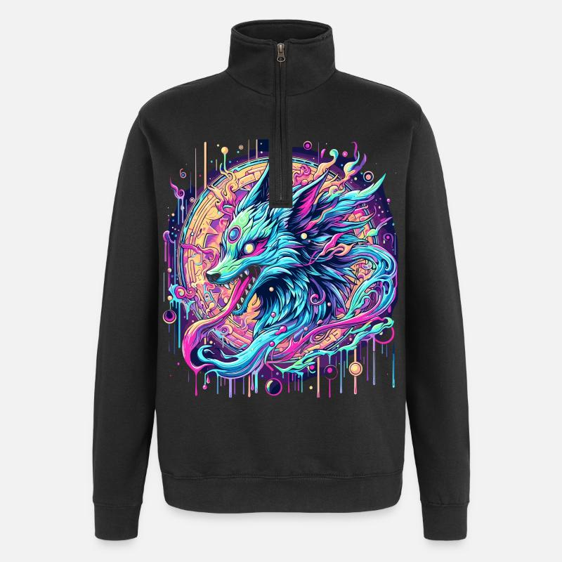 Psychedelic Fox Head Goa Art - Quarter-Zip Sweatshirt - black