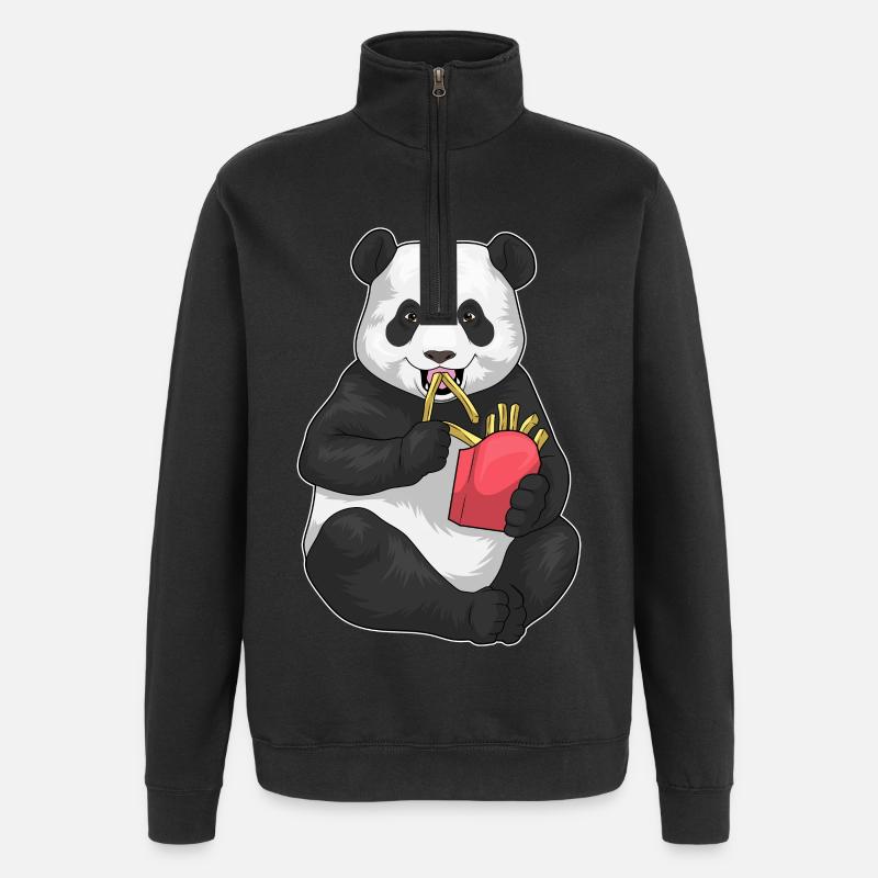Panda Pommes frites - Quarter-Zip-Sweatshirt - Schwarz