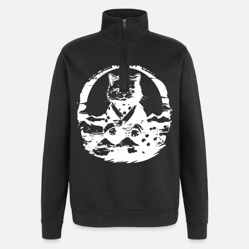 Japanische Katze - Quarter-Zip-Sweatshirt - Schwarz