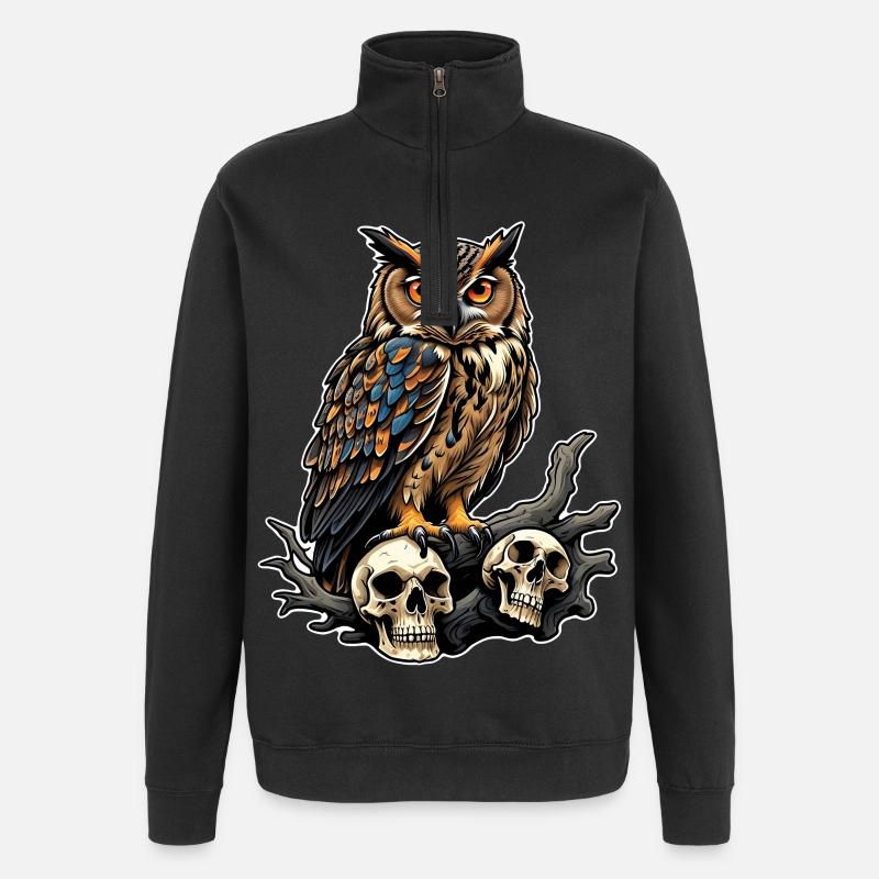 Owl sitting on sculls - Quarter-Zip Sweatshirt - black