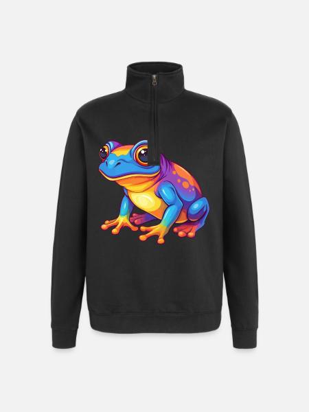 żaba, kolorowy, kawaii, kreskówka, postać Clipart - Bluza z zamkiem 1/4 - czarny