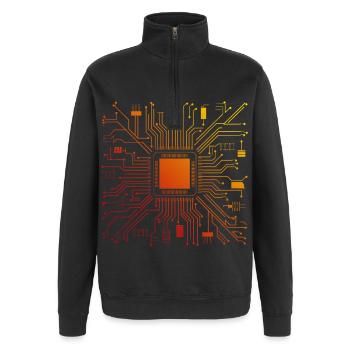 Carte mère d’ordinateur technique Micropuce abstraite - Sweat à zip 1/4 - noir - Devant - AI Model Female 172 light (172cm) & AI Model Male 178 dark (178cm)