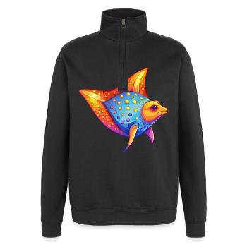 Gefleckter Adler Strahl Bunte Kawaii Cartoon Clipart - Quarter-Zip-Sweatshirt - Schwarz - Vorne - AI Model Female 172 light (172cm) & AI Model Male 178 dark (178cm)