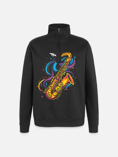 Saxophone Cartoon Look - Quarter-Zip Sweatshirt - black