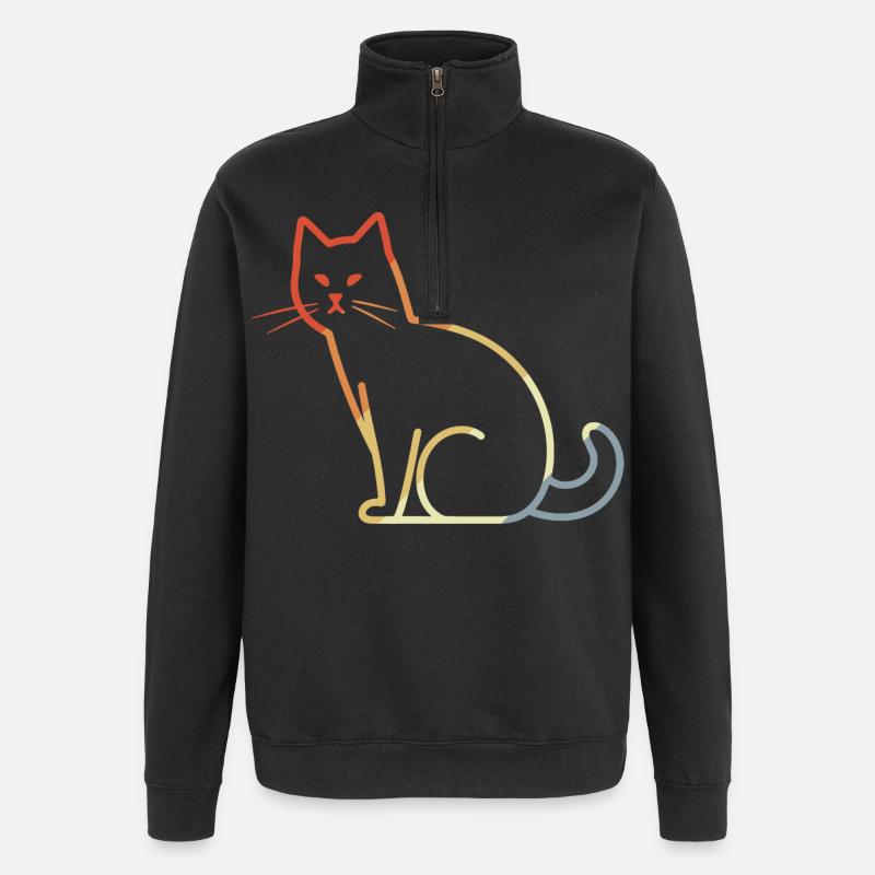 Chat rétro - Sweat à zip 1/4 - noir