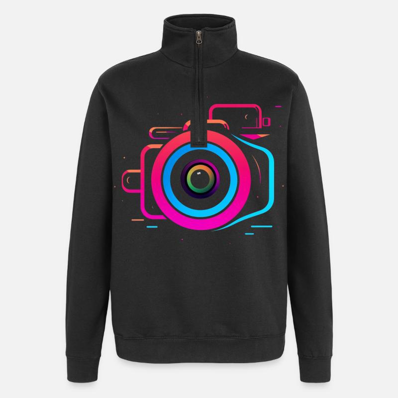 Caméra style Synthwave - Sweat à zip 1/4 - noir