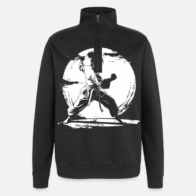 Dessin de fille de karaté - Sweat à zip 1/4 - noir