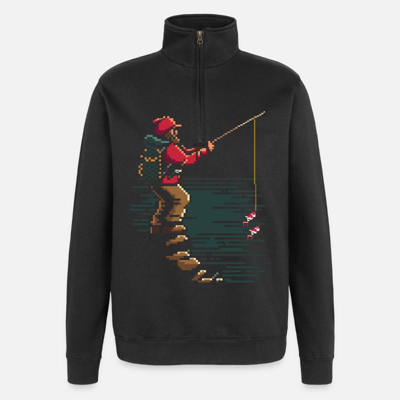 Angeln Pixel Grafik - Quarter-Zip-Sweatshirt - Schwarz