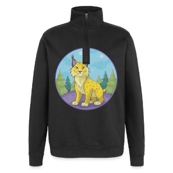 Luchs Niedliche Kawaii Cartoon Clipart Tier Haustier - Quarter-Zip-Sweatshirt - Schwarz - Vorne - AI Model Female 172 light (172cm) & AI Model Male 178 dark (178cm)