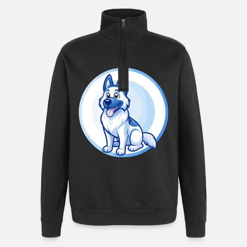 Deutscher Schäferhund Blaue Kawaii Zeichentrickfigur - Quarter-Zip-Sweatshirt - Schwarz