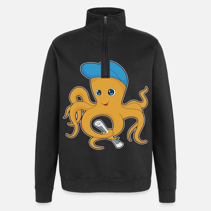 Octopus Newspaper - Quarter-Zip Sweatshirt - black