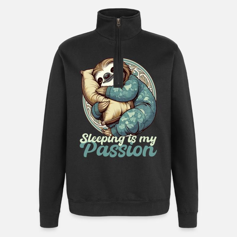 Sloth Sleeping Passion Gift - Quarter-Zip Sweatshirt - black