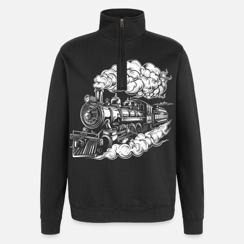 Dampflokomotive Grafik - Quarter-Zip-Sweatshirt - Schwarz
