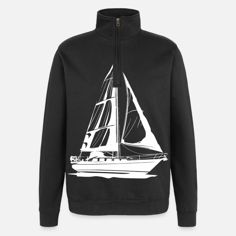 Dessin de voilier - Sweat à zip 1/4 - noir