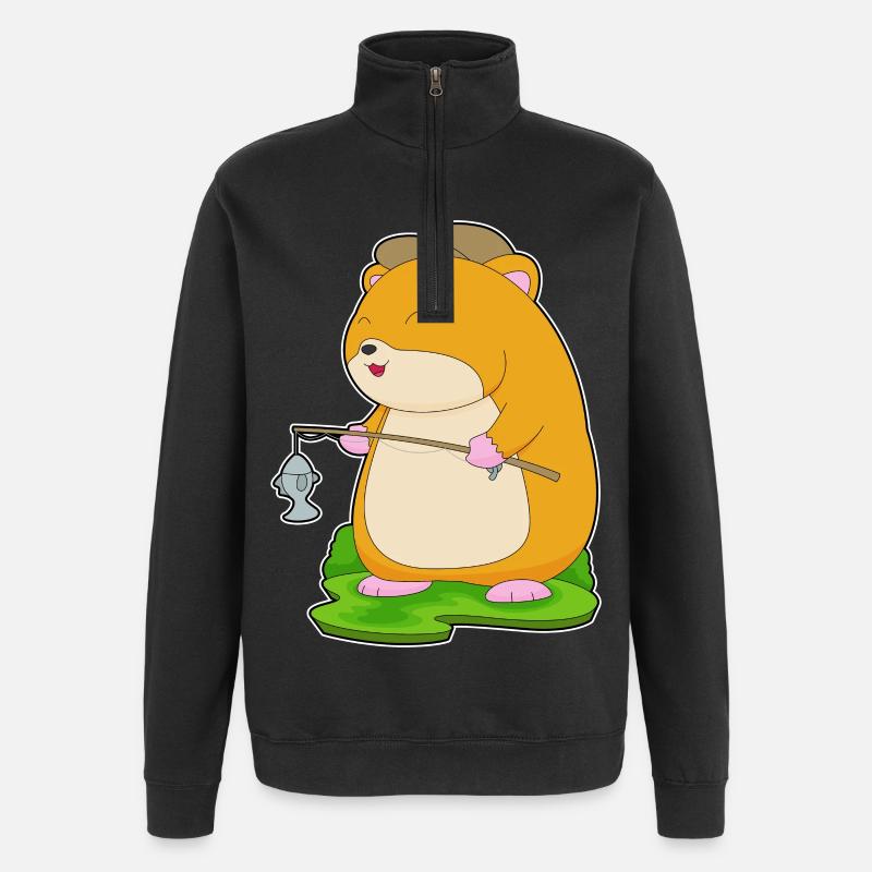 Pêche au poisson hamster pêcheur - Sweat à zip 1/4 - noir