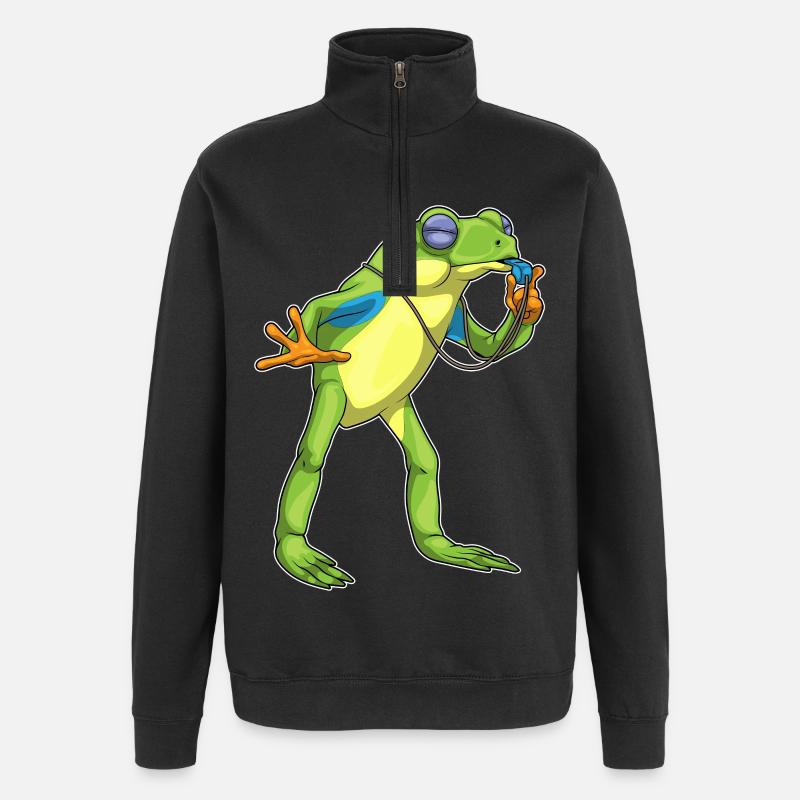 Frog Referee Whistle - Quarter-Zip Sweatshirt - black
